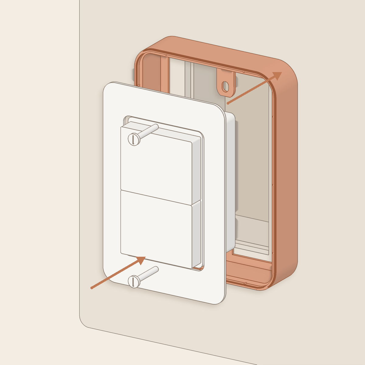 Passo 4: Passe o seu interruptor por dentro da nossa moldura e parafuse de volta na caixa da parede. A nossa moldura fica presa entre a parede e o seu interruptor.